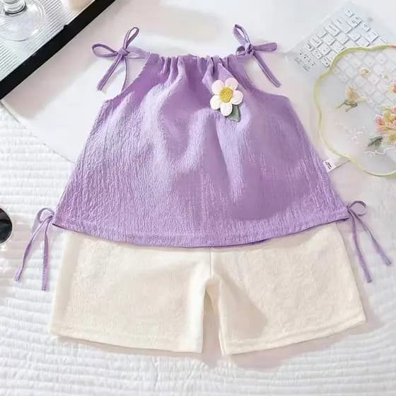0-6 anos de idade crianças verão novo estilo Floral Suspender terno Shorts terno de duas peças