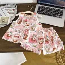 Conjunto de duas peças para meninas de 0 a 8 anos, verão, sem mangas, colete fino