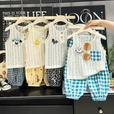 0-8 anos de idade crianças verão respirável oco moda confortável terno de duas peças