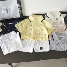0-8 anos de idade crianças verão camisa polo de manga curta Top + calças terno de duas peças