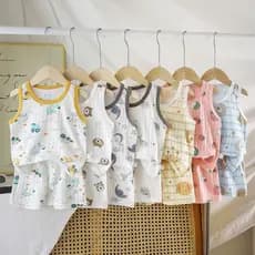 0-6 anos de idade crianças verão puro algodão elegante confortável Homewear terno