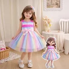 Vestido de princesa de gaze com padrão de escala de corvo gradiente arco-íris para meninas de 1 a 6 anos
