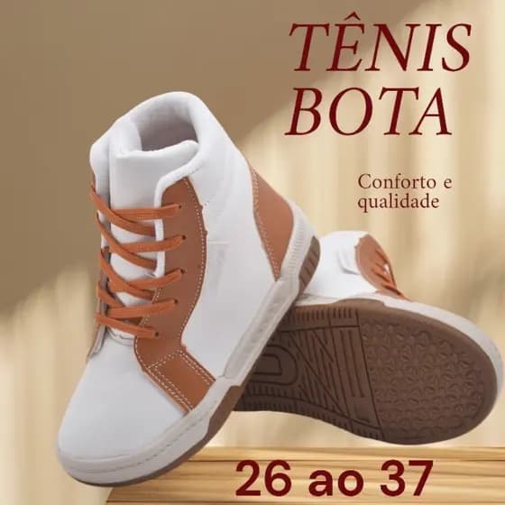 TÊNIS BOTA CANO BAIXO BRANCO CARAMELO MENINO