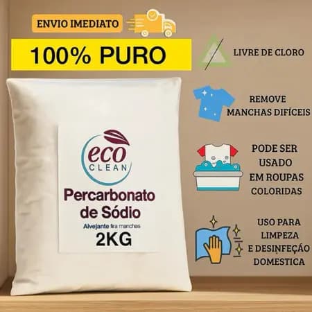 Percarbonato de Sódio 100% Puro Limpeza Em Geral Tira Manchas Roupas Brancas 500g/1kg/2kg/5kg