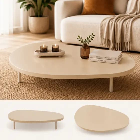 Mesa De Centro Orgânica Moderna Off White Com Pés Em Metal Design Moderno Sofisticado Decorativa Para  Sala 68cm
