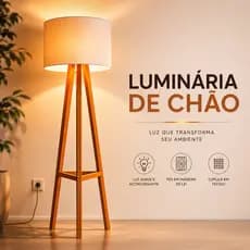 Luminária Abajur De Chão Em Madeira Com Cúpula Em Tecido Moderna Decorativa Para Sala Quarto Moderna