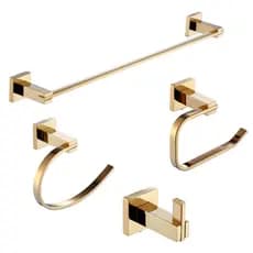 Kit Acessórios Para Banheiro Aço Inox Dourado Brilhante 4 Peças