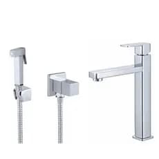 Ducha Higiênica Cromada Completa + Torneira Bica Alta Quadrada Metal Cromada Água Fria
