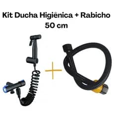 Ducha Higiênica Preta Com Registro Duplo Preto com Engate Rabicho Flexível 50 cm para Caixa Acoplada