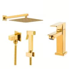 Kit Banheiro Dourado Completo Ducha Higiênica Torneira Bica Baixa e  Chuveiro Slim 20 x 20