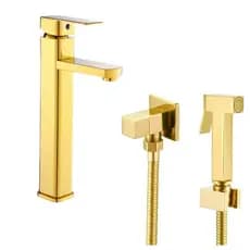 Kit Ducha Higiênica Metal Dourada e Torneira Bica Alta Monocomando Dourada Metal Gold