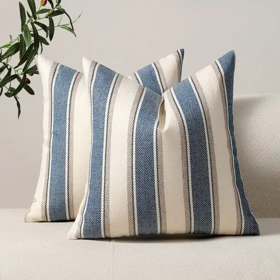 Capas De Almofada De Linho Falso 45x45 Listras Largas Capa Macia Fronha Boho Para Sofá Quarto