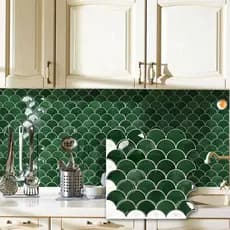 Azulejos Backsplash De Casca E Bastão De Escala De Sereia Verde Profundo Para Cozinha Banheiro 16 Folhas Autoadesivas Br