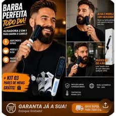 Chapinha Alisadora Masculina Barba e Cabelo Bivolts 110 / 220 e Kit 03 Meias Soquetes Cano Curto Adulto Cores Variadas