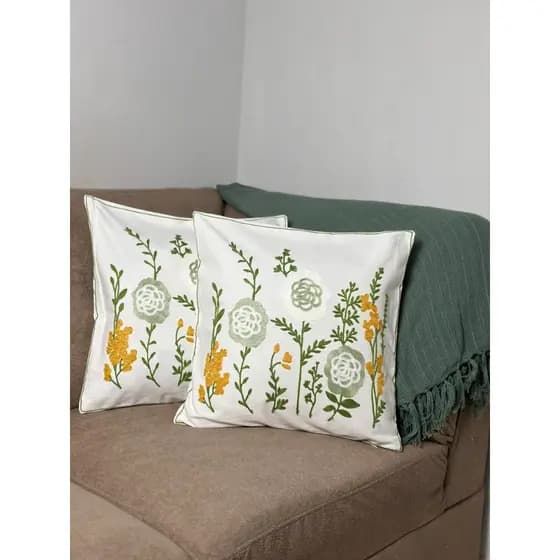 Kit Almofadas Bordadas Em Alto Relevo 100% Algodão Cru Artesanato Puro