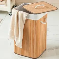Cesto De Bambu Para Roupas 60 Litros Grande Com Forro Removível Para Limpeza e Tampa