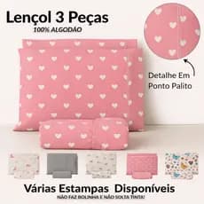 Jogo de Lençol 180 Fios Percal 100% Algodão com Acabamento Ponto Palito  Solteiro Casal Queen e King