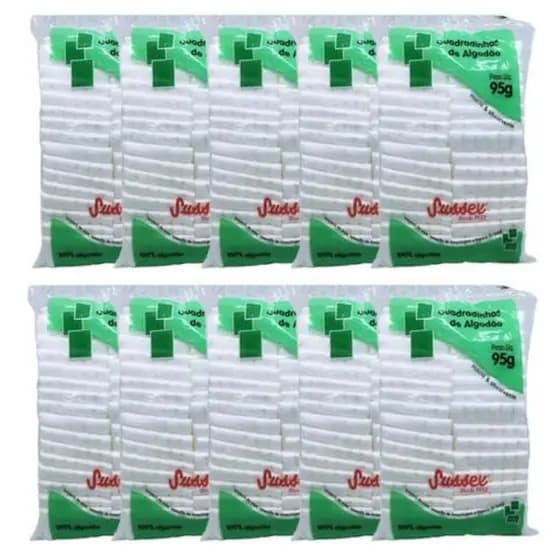 Kit 10 Pacotes Quadradinhos Algodão Sussex Macio E Absorvente 95g Estetica