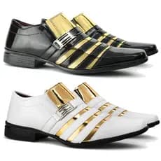 Sapato social masculino estilo dourado kit 2 pares banco e preto com dourado