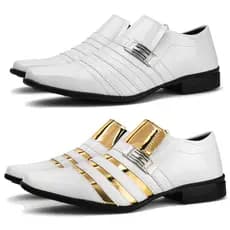 sapato social masculino kit 2 pares branco e dourado