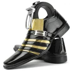 sapato social masculino preto com dourado ouro verniz + cinto