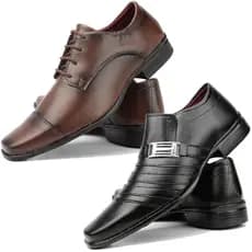 kit com 2 pares de sapato social masculino preto e marrom cappuccino