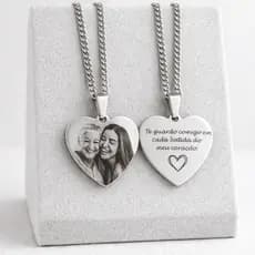 Colar Personalizado Pingente Coração Aço Inox Presente Família
