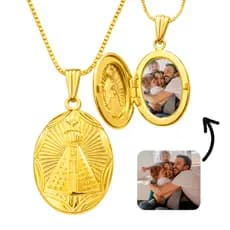 Colar Relicário Nossa Senhora Com Duas Fotos Feminino, Presente, lembrança