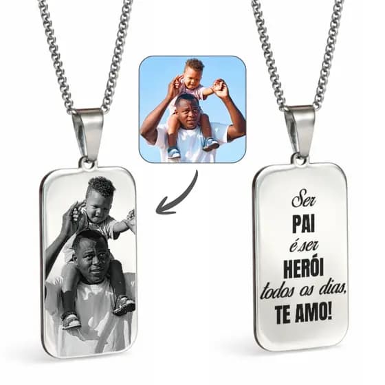colar cordão corrente aço inox personalizado gravação nome dia das mães pai filho logo foto amor
