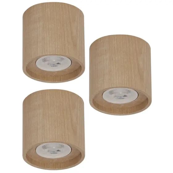 Kit 3 Spot Sobrepor GU10 Redondo Teto Para Lâmpada MR16 Amadeirado Natural