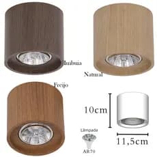 Spot Sobrepor Redondo Teto Para Lampada MR16, PAR20, AR111, AR70 Amadeirado