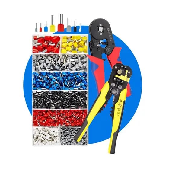 Kit Alicate Crimpar ou Desencapador Cortar Fio Elétrico + 1200 Terminais Ilhós Tubular