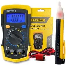 Kit Multímetro Digital 600V 10A LCD + Caneta Detectora Teste de Tensão com BEEP Profissional