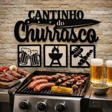 Quadro Cantinho do Churrasco MDF 30x25cm Placa Decorativa Área Gourmet Parede Cozinha Varanda