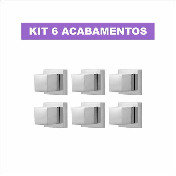 Kit 06 Acabamentos Quadrado Cromado Metal Para Registro Deca