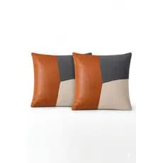 Kit 2 Capas de Almofada 45x45 Decorativa Linho e Couro Sintético Moderna Sala ,Sofá  E Cama