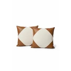Kit 2 Capas de Almofada Moderna Marrom Caramelo com Off White 43x43 Zíper Invisível Decorativa