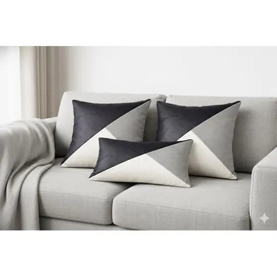 Kit 3 Capas de Almofadas Decorativas de Luxo  Cinza e Preto – Design Geométrico Moderno – Sala e Quarto Cinza