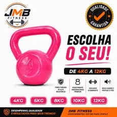 Kettlebell Emborrachado 4kg a 12kg Ferro Fundido Academia Musculação JMB Fitness
