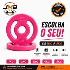 1 unidade Anilha Emborrachada Rosa 1kg a 5kg Ferro Fundido Academia JMB Fitness
