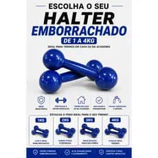 Par de Halteres Azul Academia Emborrachados Ferro Fundido 1kg 2kg 3kg 4kg
