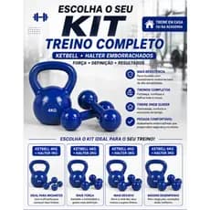 Kit Academia em Casa Kettlebell + Par de Halteres Emborrachados Ferro Fundido