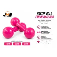 Par de Halteres Bola Emborrachados Rosa 1kg a 5kg Academia Musculação