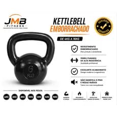 Kettlebell Emborrachado Preto 4kg a 12kg Ferro Fundido Academia JMB Fitness