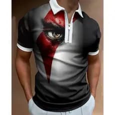 Nova camisa polo masculina de verão com zíper, vermelha sólida, com bolso na gola, mangas curtas, camisa polo masculina,
