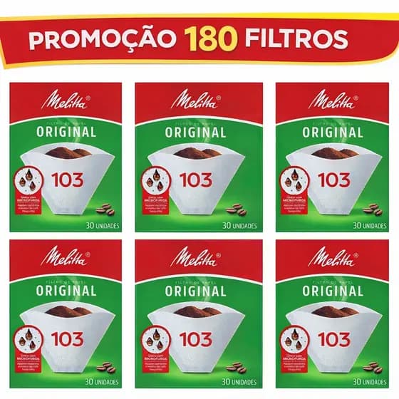 Kit 6 Caixa de Filtro De Papel Melitta 103 Total (180 Filtros)