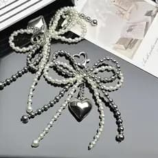 Y2K Coreano Bonito Frisado Pérola Bowknot Chaveiro Para Mulheres Meninas Metal Arco Pingente Saco Acessórios De Decoraçã
