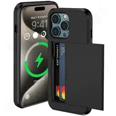 Estojo Para iPhone 17 15 Pro Max 16 15 Plus 14 13 12 11 Porta-Cartões Slim PC Rígido Capas Protetoras Serviço Pesado