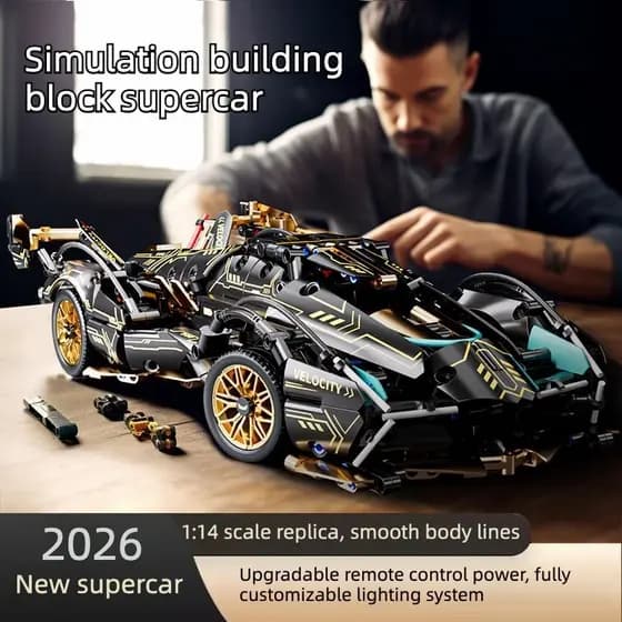Simulação blocos de construção carro esportivo Cyberpunk preto Samurai Lanbo controle remoto blocos de construção carro