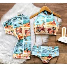 Bíquini Infantil com Kimono 3 Peças Moda Praia Para Meninas